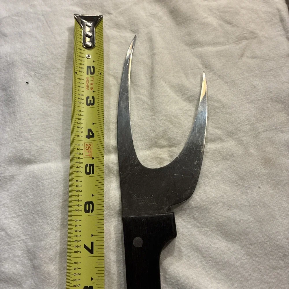 VERNCO Stainless Steel Claw Meat Fork Knife Carving Wood Handle Vtg Japan